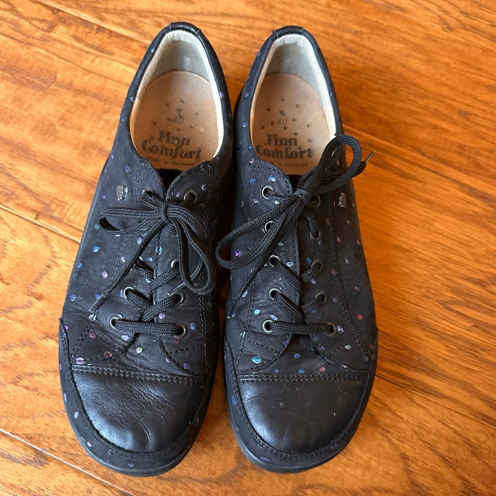 Finn Comfort Black Suede Leather Shoes with Colorful Dots